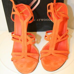 B Brian Atwood Orange Strappy Suede Sandals